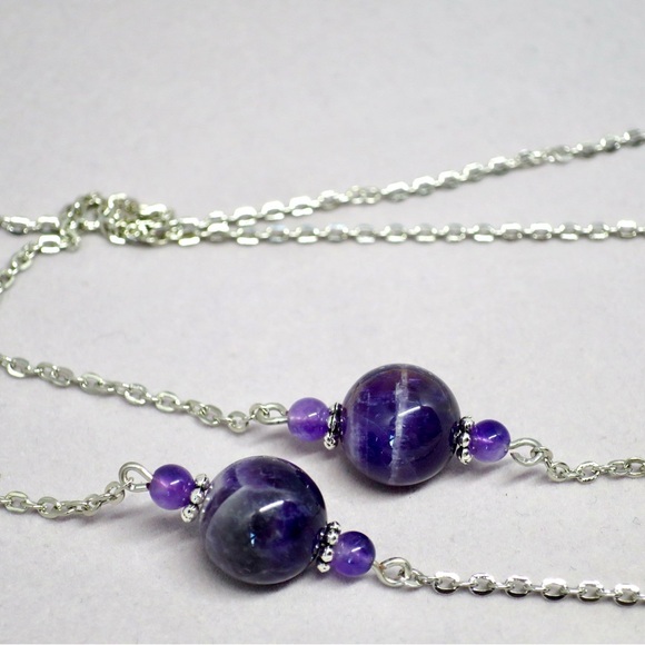 Eyeglass chain, silver chain with natural amethysts. Leash for sunglasses. - Picture 2 of 5